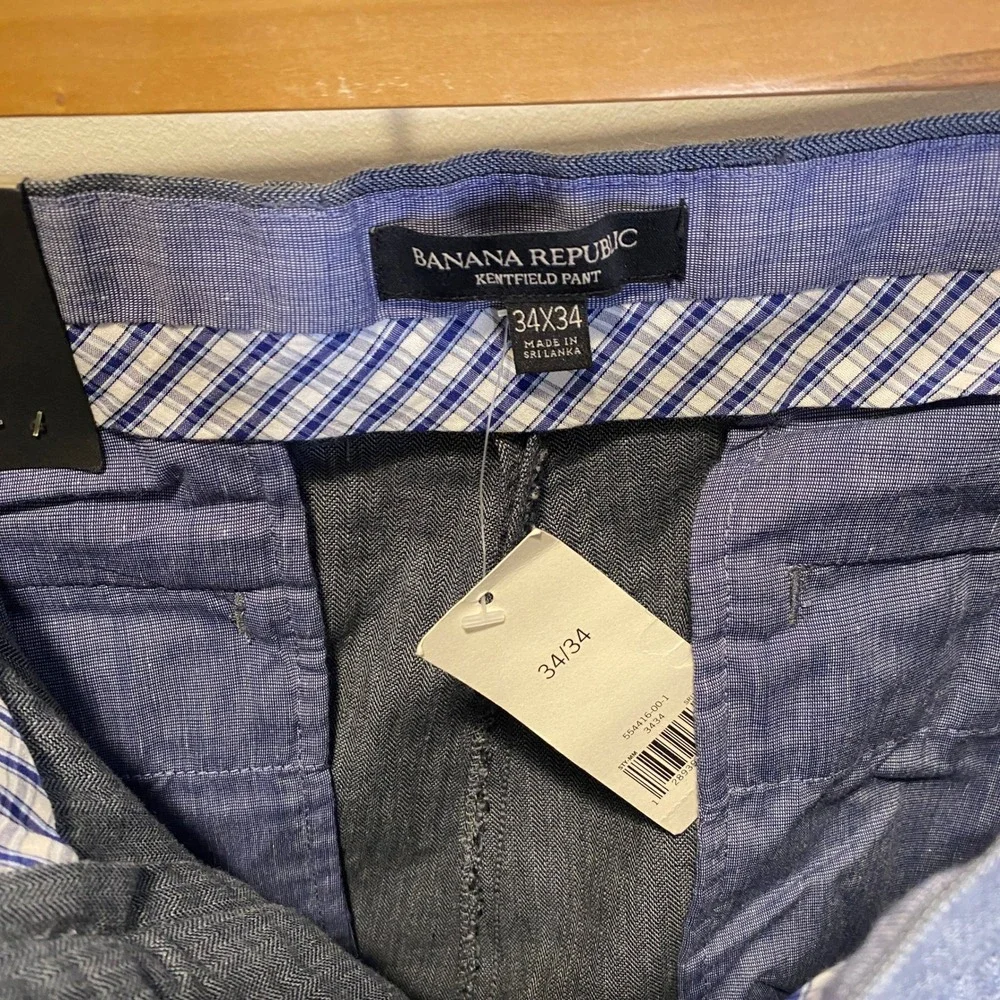 Banana Republic Kentfield Pant Mens 34x34 Blue NWT Herringbone Straight Fit
